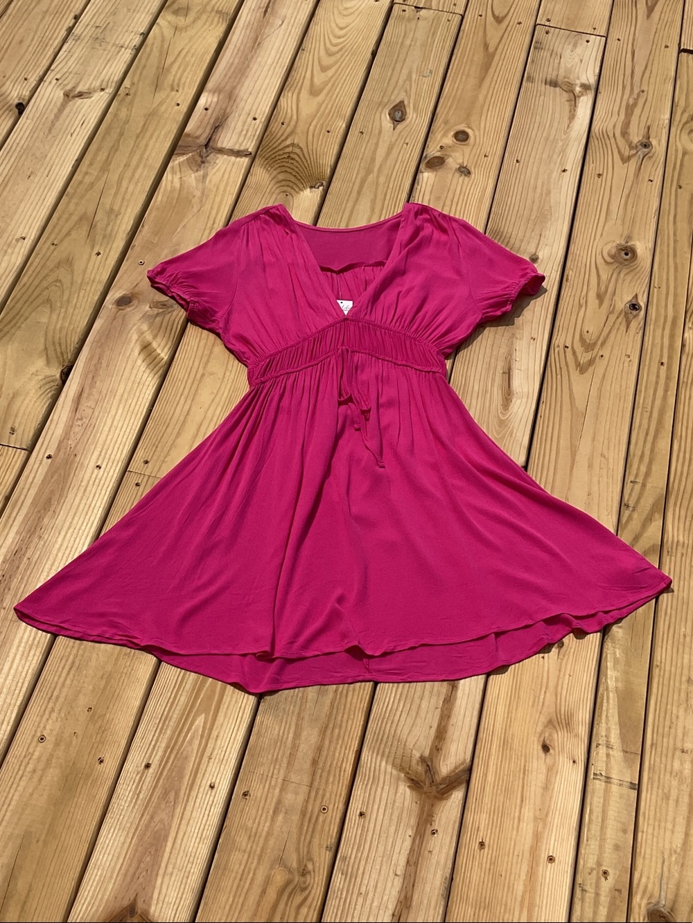 NWT Cupshe Plunging Short Puff Sleeve Mini Beach Dress In Pink Size Small